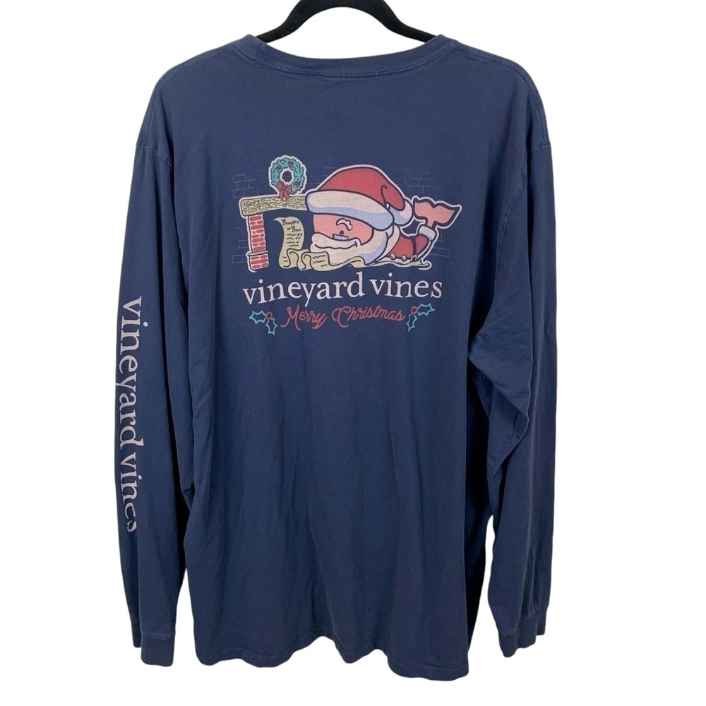 Vineyard Vines sz XL Santa Claus Christmas Long Sleeve Blue Men's Tee T-Shirt